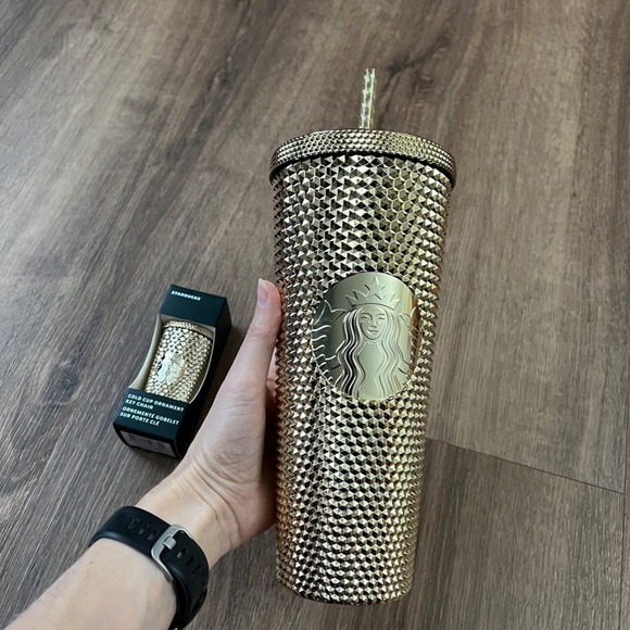 Starbucks Holiday Gold Metallic Venti Cup & Ornament Keychain Limited Edition - Picture 3 of 8